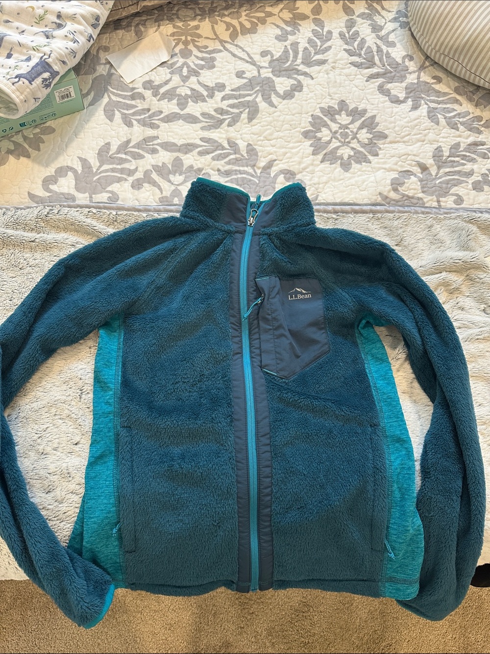 L.L. Bean Kids Teal and Teal-Blue Full-Zip Fleece Jacket